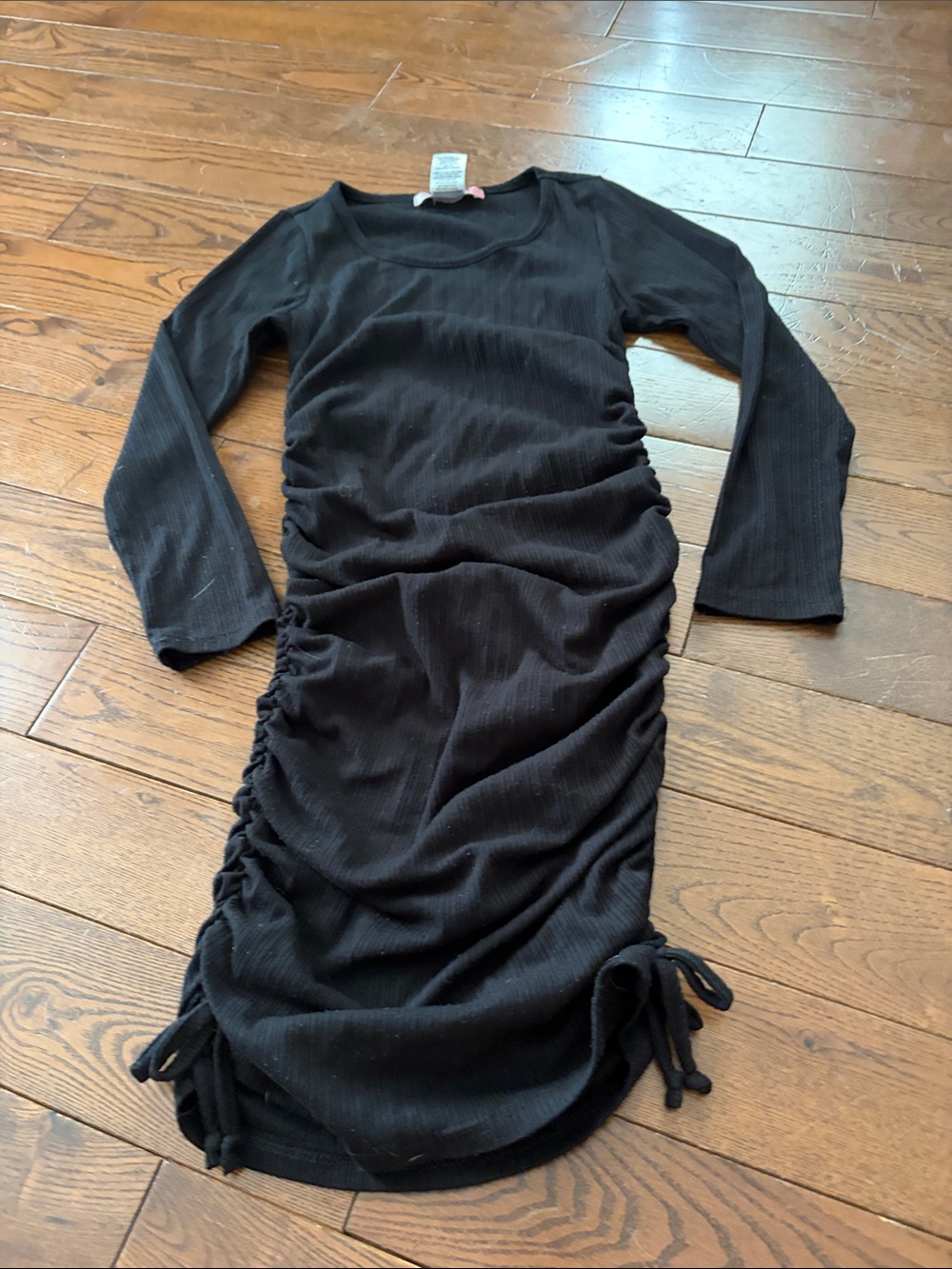 Black Ruched Long Sleeve Girl’s Dress